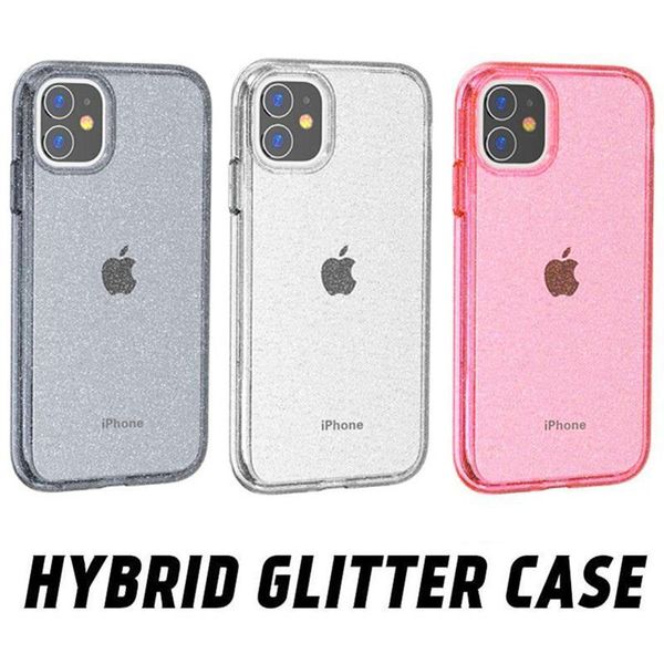 Telefon Kılıfları iPhone 13 12 Mini 11 Pro Max XR XS X 6 7 8 SE2020 Sparkle Glitter Şeffaf Temizle Darbeye Parlak Ağır Hibrit Sert PC Yumuşak TPU Sağlam Zırh