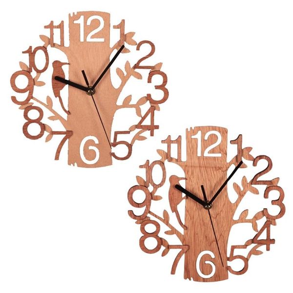 

wall clocks nordic wooden clock creative modern tree hanging watch battery operated home living room tv background decoration