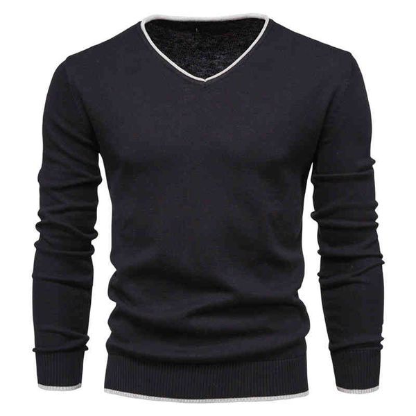 

men's v-neck sweater, long sve tight pullover, 100% cotton, solid color, navy blue, knitted clothing, autumn novelty, White;black