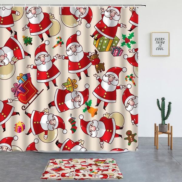 

shower curtains christmas santa claus cartoon bathroom set bath mats non-slip rugs festival room decor screen entrance door mat