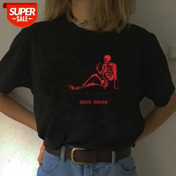 

sunfiz hjn the skeleton drink wine say dead inside dark gothic style t-shirt cotton casual funny grunge women t-shirt #863n, White