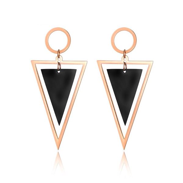 

stud punk ol style stainless steel female black hollow triangle earrings for women geometric oorbellen je18112, Golden;silver