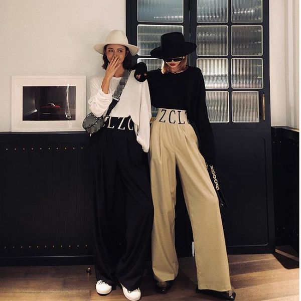 

women's pants & capris wide leg high waist straight slim summer casual, Black;white