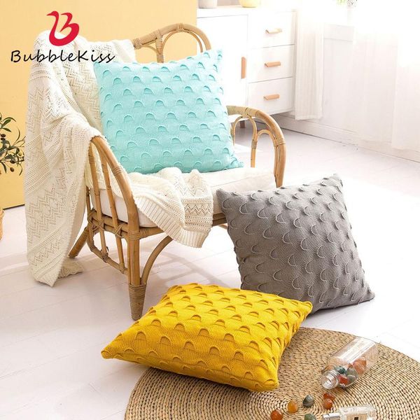 

cushion/decorative pillow bubble kiss 100% cotton cover pure color knitting home throw case washable office lumbar cushion pillowcover