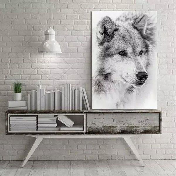 

diamond painting 5d animal modern minimalist style black white diy embroidery wolf mosaic wall art living room decor