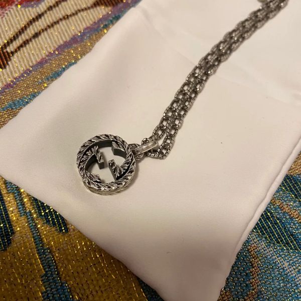 

2021 new jewelry s952 silver double interlocking thai silver pendant hip hop fashion old woven necklace for lovers