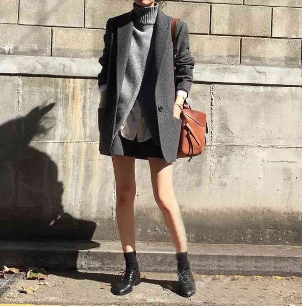 

women's suits & blazers modern korean women's wool clothing vintage casual slim women blazers and woolen jackets long sleeve work, White;black