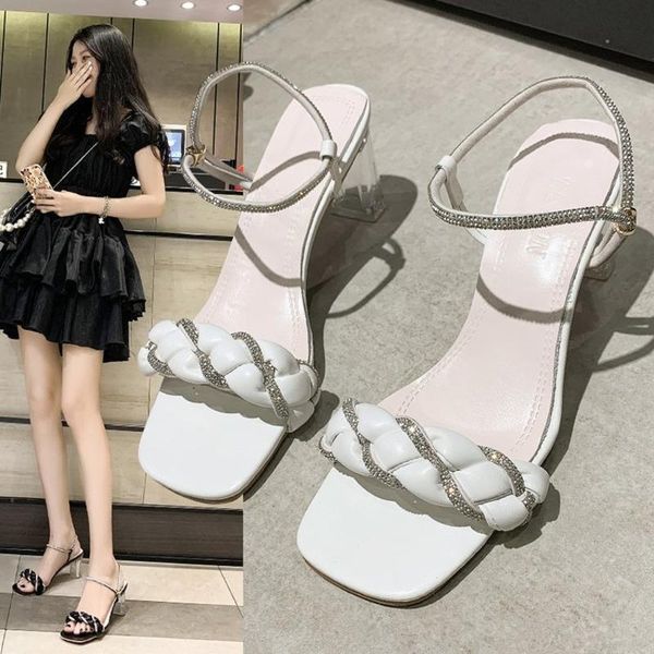 

sandals fashion elegant women summer crystal transparent heel female slip-on high heels women's spring shoes, Black