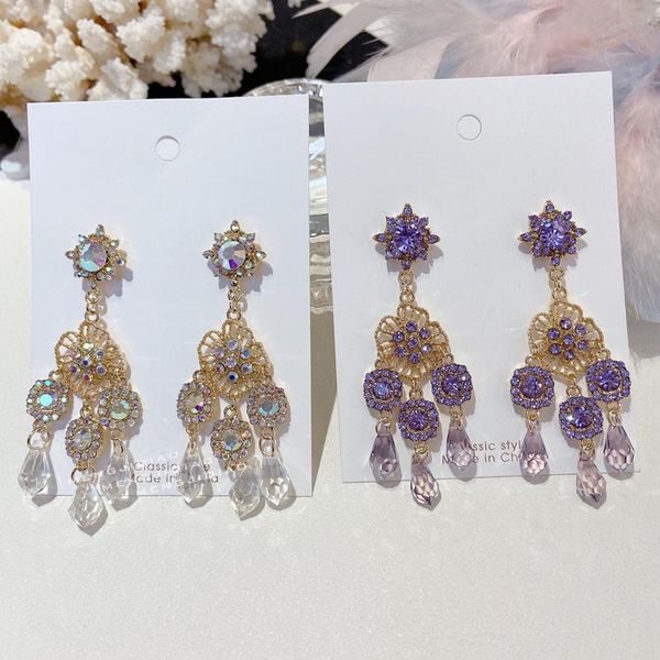 

dangle & chandelier mengjiqiao fashion korean luxury flower rhinestone drop earrings for women elegant crystal tassel long pendientes party, Silver
