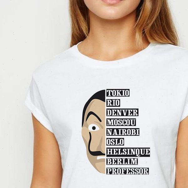 

la casa de papel tshirt young women recreational spring summer t shirt harajuku loose graphic printing round collar t shirt, White