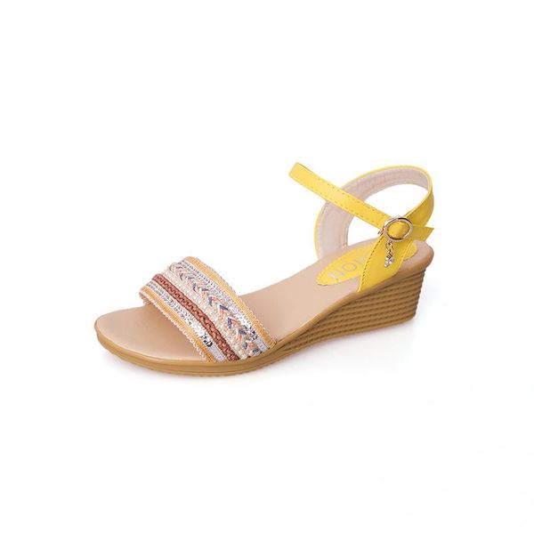 

dress shoes summer fashion beading sequin high heels roman sandals women casual open toe wedges bohemian beach mujer sandalias, Black