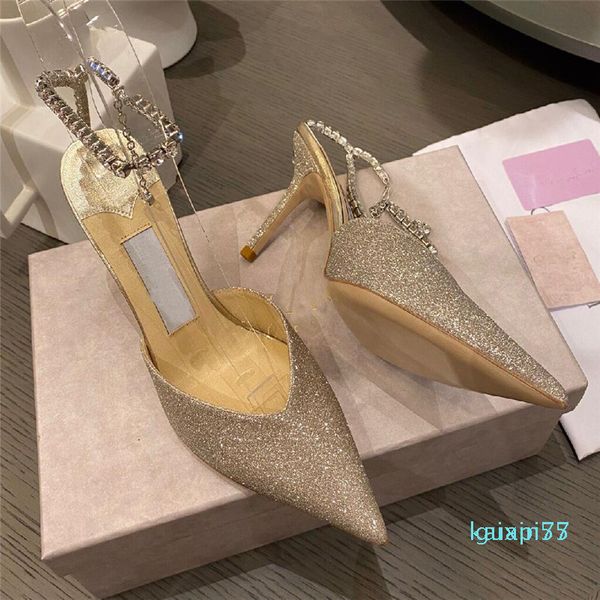 

design saeda sandals lady bridal pumps wedding dress shoes women high heels pointed toe crystal strap walking 6288, Black