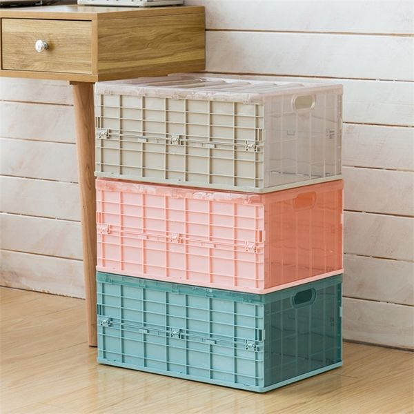 Zusammenklappbarer Kunststoff-Aufbewahrungsbox-Korb-faltender Fall-Kisten-Boxen-Utility-Kosmetikbehälter-Desktop-Halter 210315