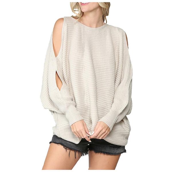 

women's sweaters sweater long sleeve hollow knit bat wool o-neck solid color pullover blouse femmel fashion 2021, White;black