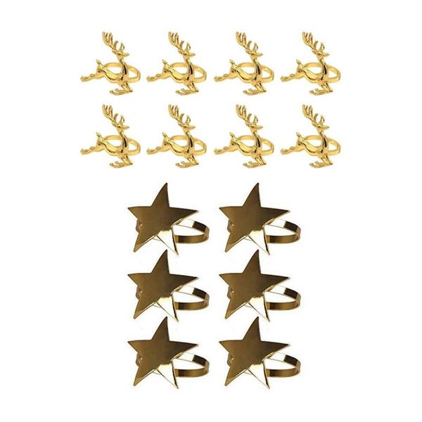 

napkin rings 14 pcs ring, suitable for holiday parties, dinners, wedding receptions,etc, 8 elk & 6 five-pointed star