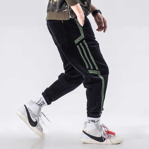 

men's pants pant streetwear harajuku men corduroy side stripe casual fashions hip hop male joggers trousers swea como, Black