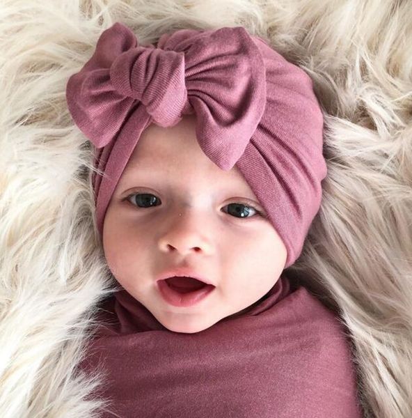 

newborn infant toddler knot bow turban hat indian baby kids beanie caps headwear hair accessories, Yellow