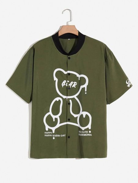 

romwe guys bear letter graphic shirt k2uc#, White;black