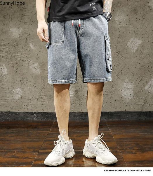 

men's pants large pocket printed cargo jean shorts baggy jeans in size with a tight waist, Black