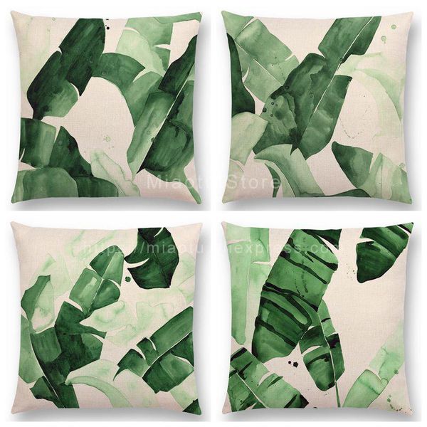 

square green tropical plants leaves linen pillow case cushion cover for home car l decoration customized drop shipping