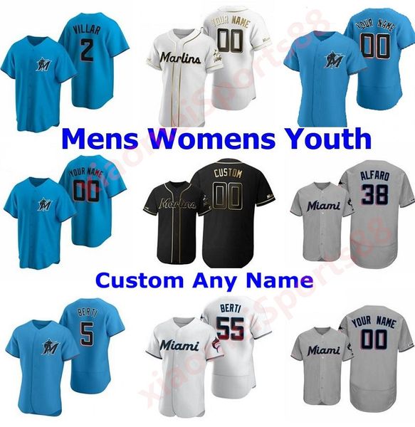 

2021 men women kids youth jersey corey dickerson jonathan villar miami jon berti sandy alcantara jorge alfaro lewis brinson baseball jerseys, Blue;black