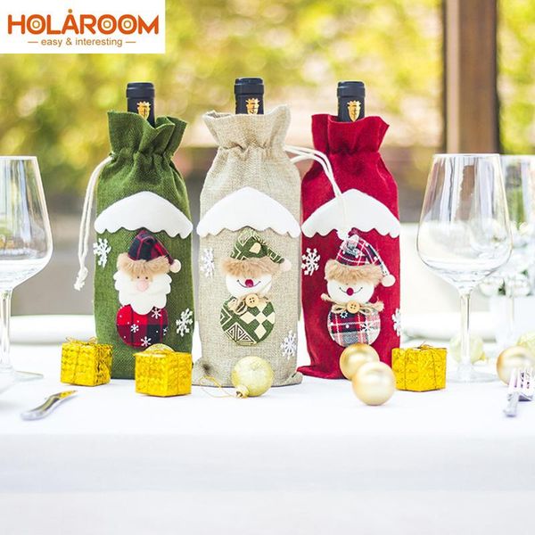 

christmas decorations 1pc red green wine bottle cover bags party merry snowman xmas gift home decoration burlap