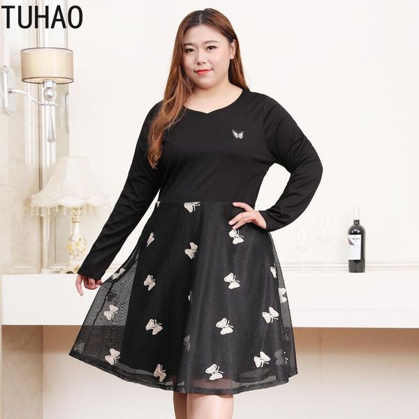

casual dresses spring black party dress embroidery gauze women's large size 10xl 8xl 6xl woman elegant office lady msfs, Black;gray