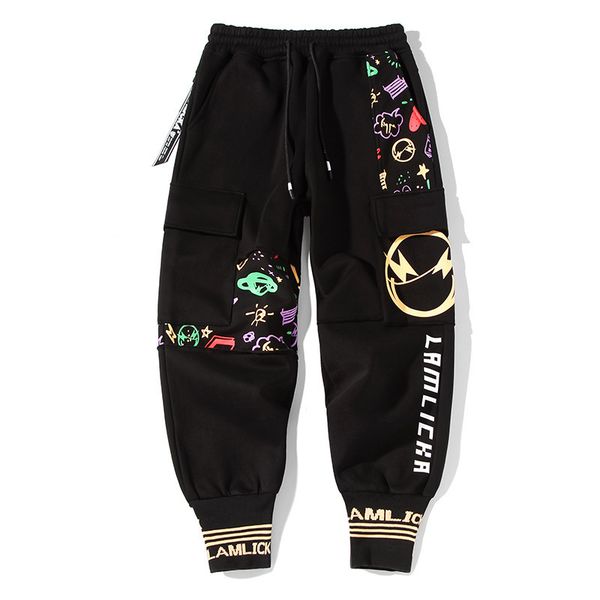 

2021 arrival of the winter fashion label pants impression leggings for men veloped standard elastic waist cotton sport venc, Black