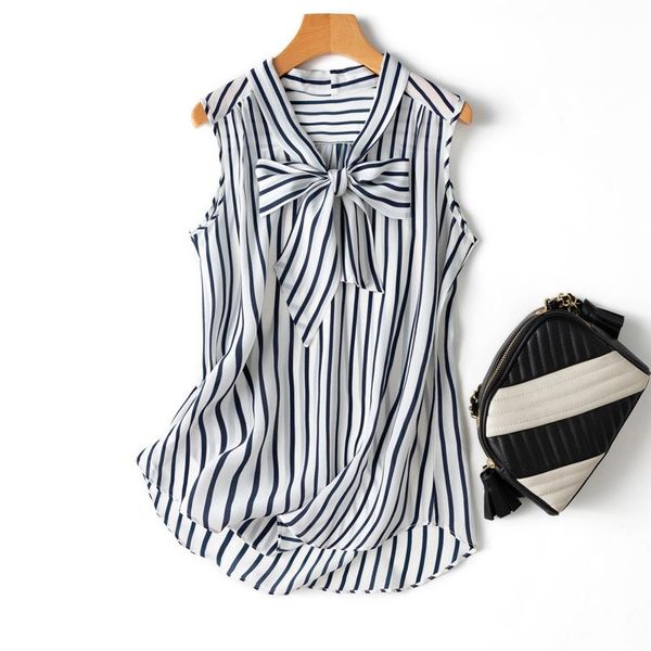 

women's blouses & shirts shuchan for women office lady striped regular silk bow v-neck sleeveless chiffon thin (summer) natural fiber p, White