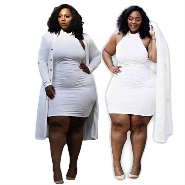 

two piece outfits sleeveless backless women tracksuits dress and long sleeve coat elegant plus size sets wholesale dropshipping, Gray