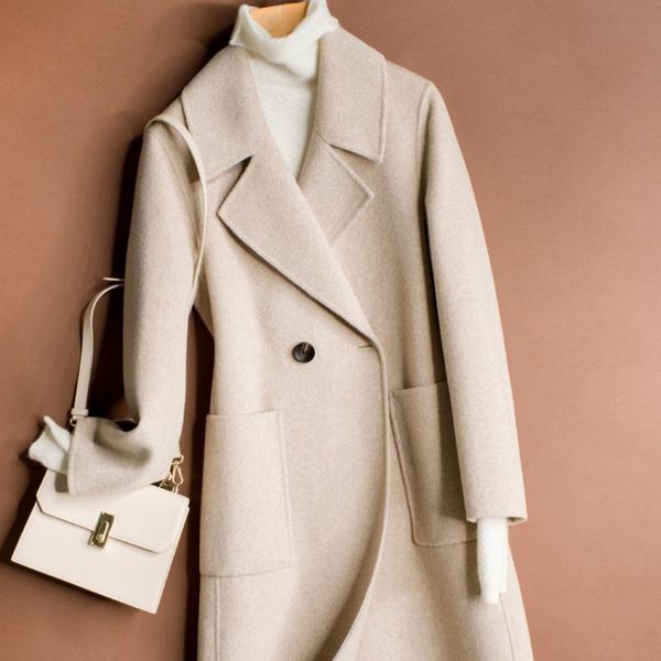 

women's wool & blends autumn coat women elegant long korean style woolen coats female winter overcoat clothes abrigo mujer wpy4252, Black