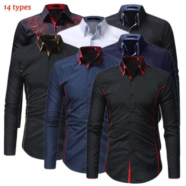 

men's casual shirts 2021 formal dress shirt button down long-sleeve work camisas, White;black