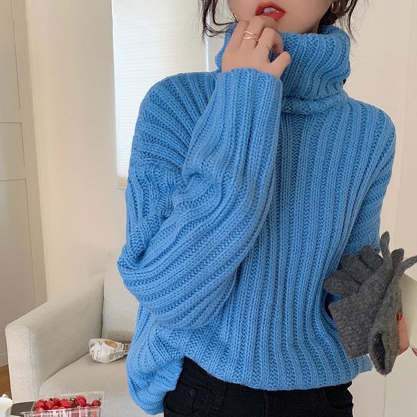 

aibeauty casual solid knitwear vintage knitted jumpers long sleeve female loose warm turtleneck pullover women sweaters, White;black