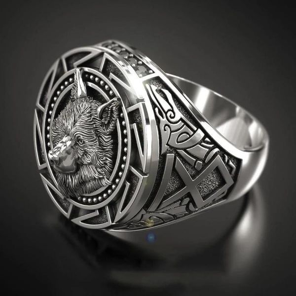 

cluster rings men wolf retro soldier nordic vintage for alloy punk jewelry party gift accessories, Golden;silver