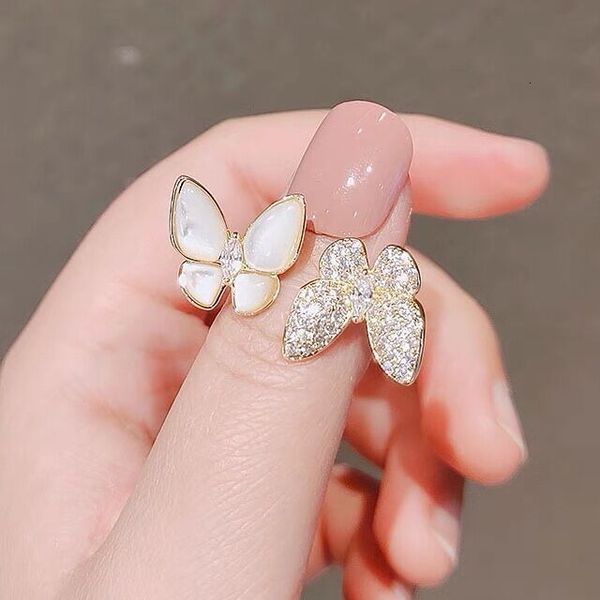 

quality design sense mainstream high fashion fanjia white fritillaria butterfly ring 925 sterling silver plated 18k gold inlaid with diamond