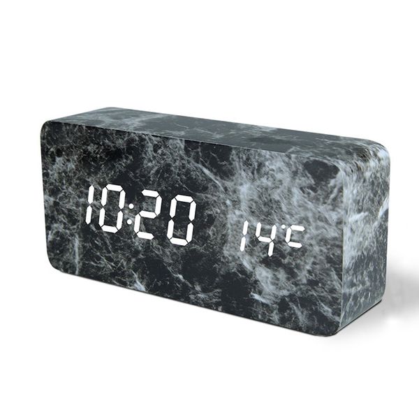 

2021 new marble pattern alarm creative led voice control digital electronic deskclock temperature display usb/aaa powered kkts