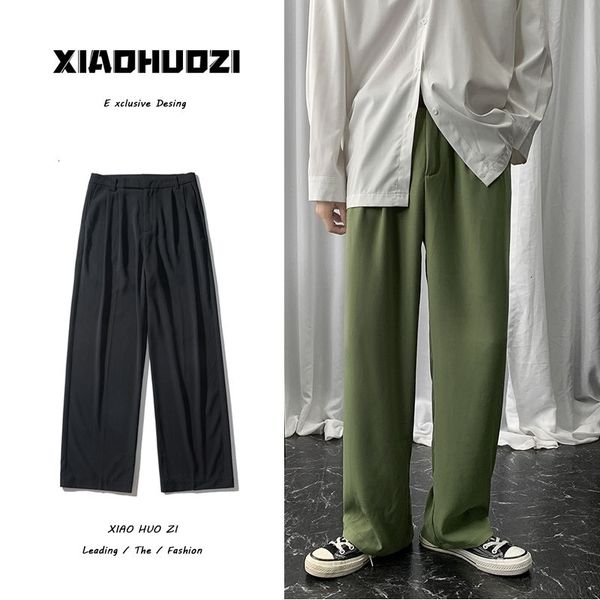 

2021 new autumn casual straight-leg men's fashion solid color business men loose korean suit pants mens trousers m-2xl lga9, Black