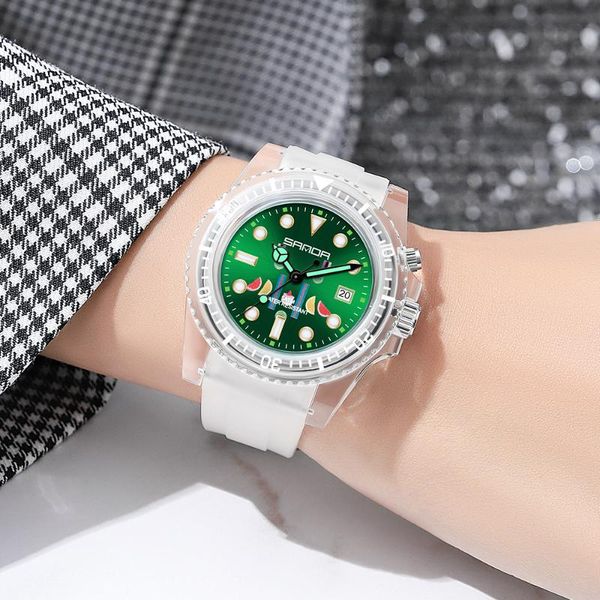 

wristwatches sanda quartz watch for women fashion sport transparent strap wristwatch mujer relogio feminino 2021green dial clock, Slivery;brown