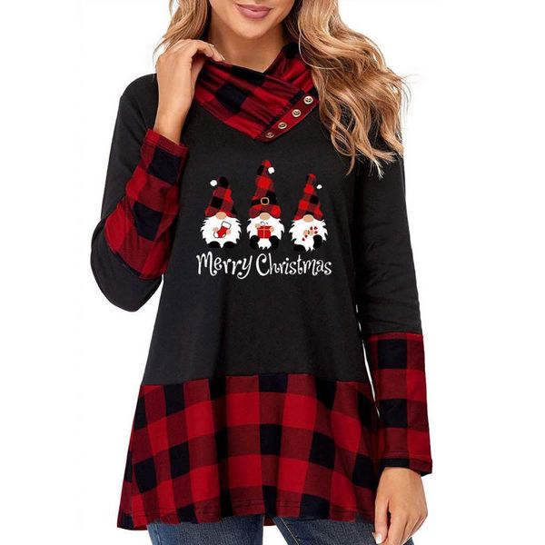 

women's blouses & shirts christmas winter long sleeve plaid patchwork loose pullover women print blouse shirt autumn casual ladies scar, White