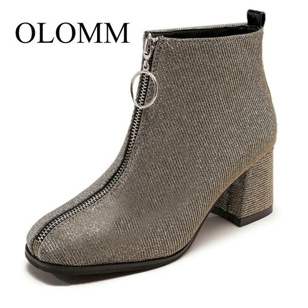 

boots olomm ankle ladies square heel shoes fashion wool winter zipper ll-61, Black