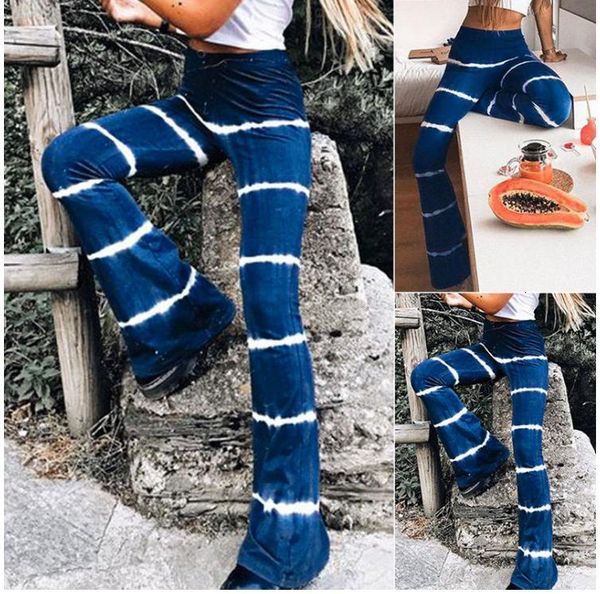 

womens pants womens wear new tie dye striped flared pants high waist elastic casual pants 2021, Black;white