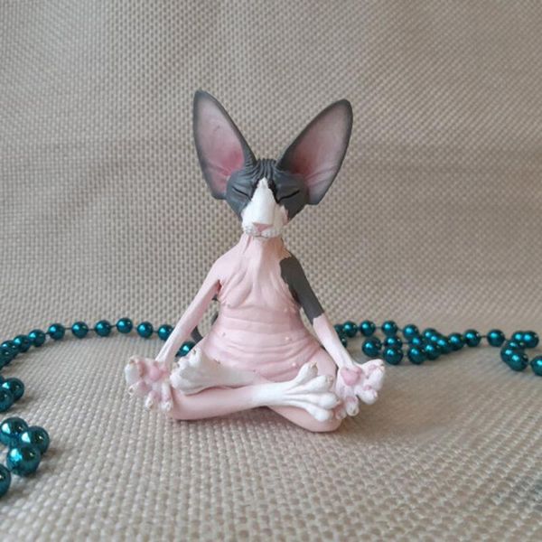 

garden decorations sphynx cat meditate collectible figurines miniature handmade decor animals figure toys animal model home