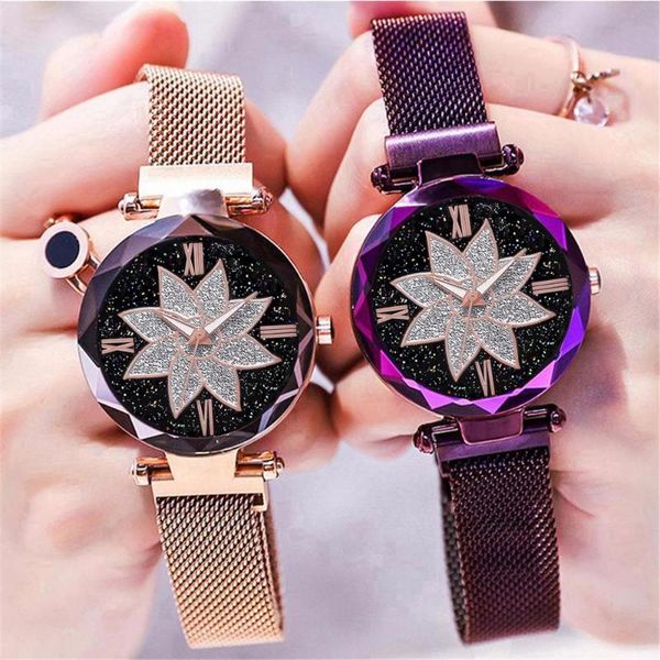 

wristwatches flower starry sky ladies watch women stainless steel women's quartz casual crystal relogio feminino, Slivery;brown
