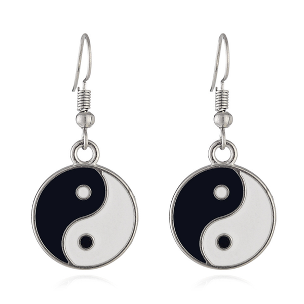 

dangle & chandelier 2021 trendy tai chi yin yang hook earrings for women bff charm double side mothers' day gifts friend, Silver