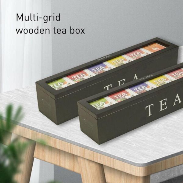 

storage bottles & jars 6 grids wooden tea box bags container lid kitchen transparent case jewelry square gift home o1n1