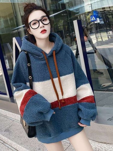 

winter sweater 2021 women's lambskin fall new / korean loose cashmere thickened hoodie top, Black