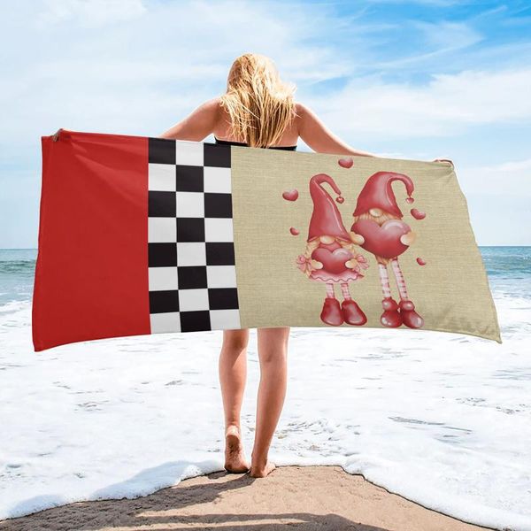 

towel valentine's day love gnome plaid rectangular beach quick dry microfiber blanket for adults kids outdoor