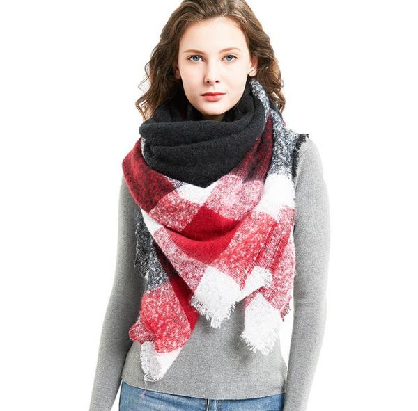 

scarves circle sand plaid winter acrylic scarf wraps pashmina women scarfs thick dual shawl hijab poncho for ladies, Blue;gray