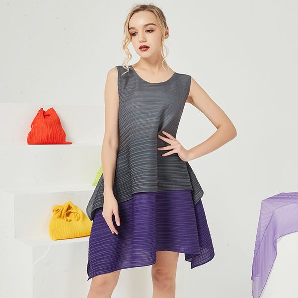 

New Summer Two Miyak Pieces Fold Retro-color Temperament Match Size Large Weight Mid-length to Dress 3r6k, Black;gray