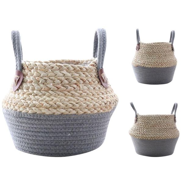 

storage baskets foldable natural seaweed weaving flower pot seagrass wicker basket plant home decor garden accessories